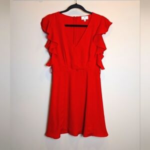 Red Ruffle Sleeve Flouncy Dress Size XS